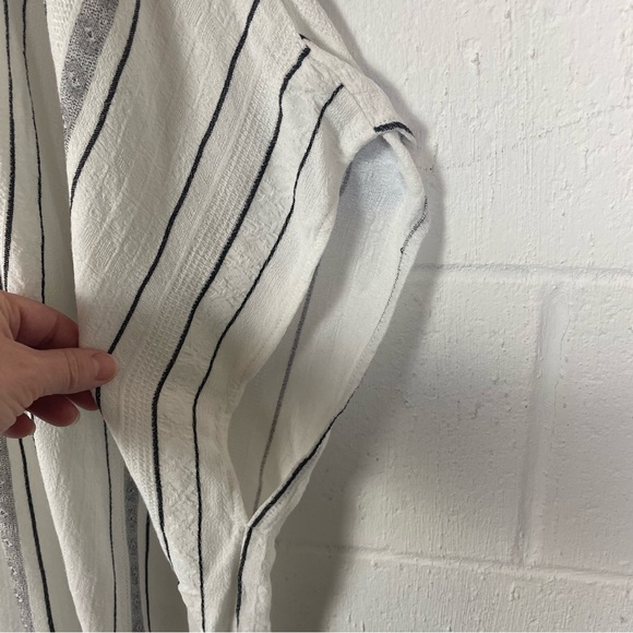 Scoop Caftan White Striped Colorful Embroidery Oversized Bohemian Artsy Fun‎ 1X - Picture 5 of 14